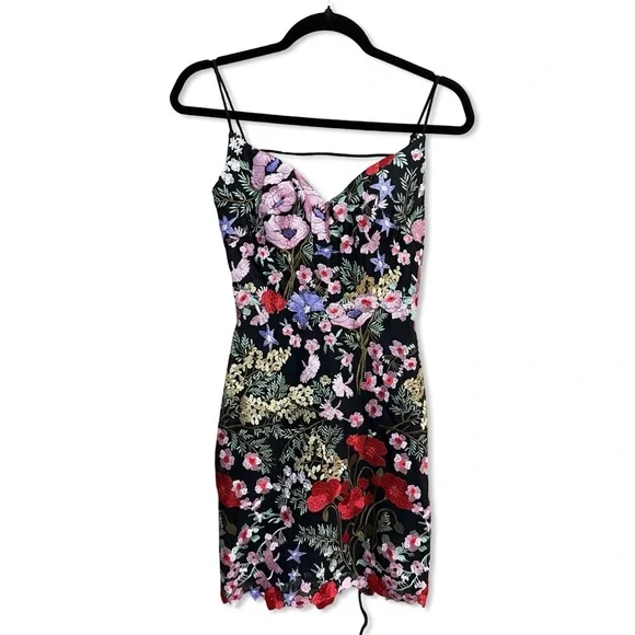 Mac Duggal 67459 Floral Lace Mini Dress Black Pink Embroidery lace up NWT 2 Mac Duggal 67459 Floral Lace Mini Dress Black Pink Embroidery lace up NWT 2